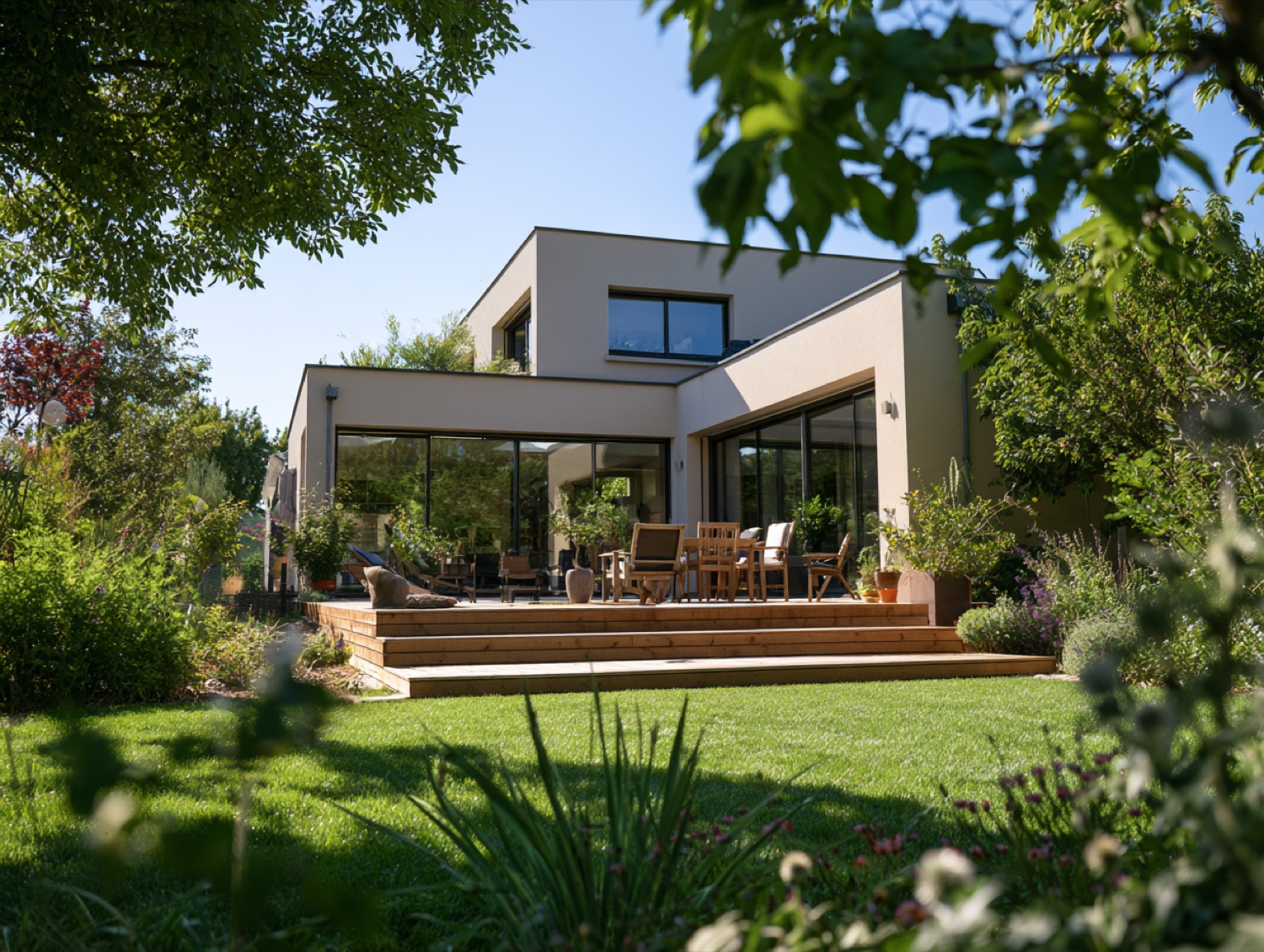 Terrasse ensoleillee apres abattage — paysagiste en Haute-Saône (70)