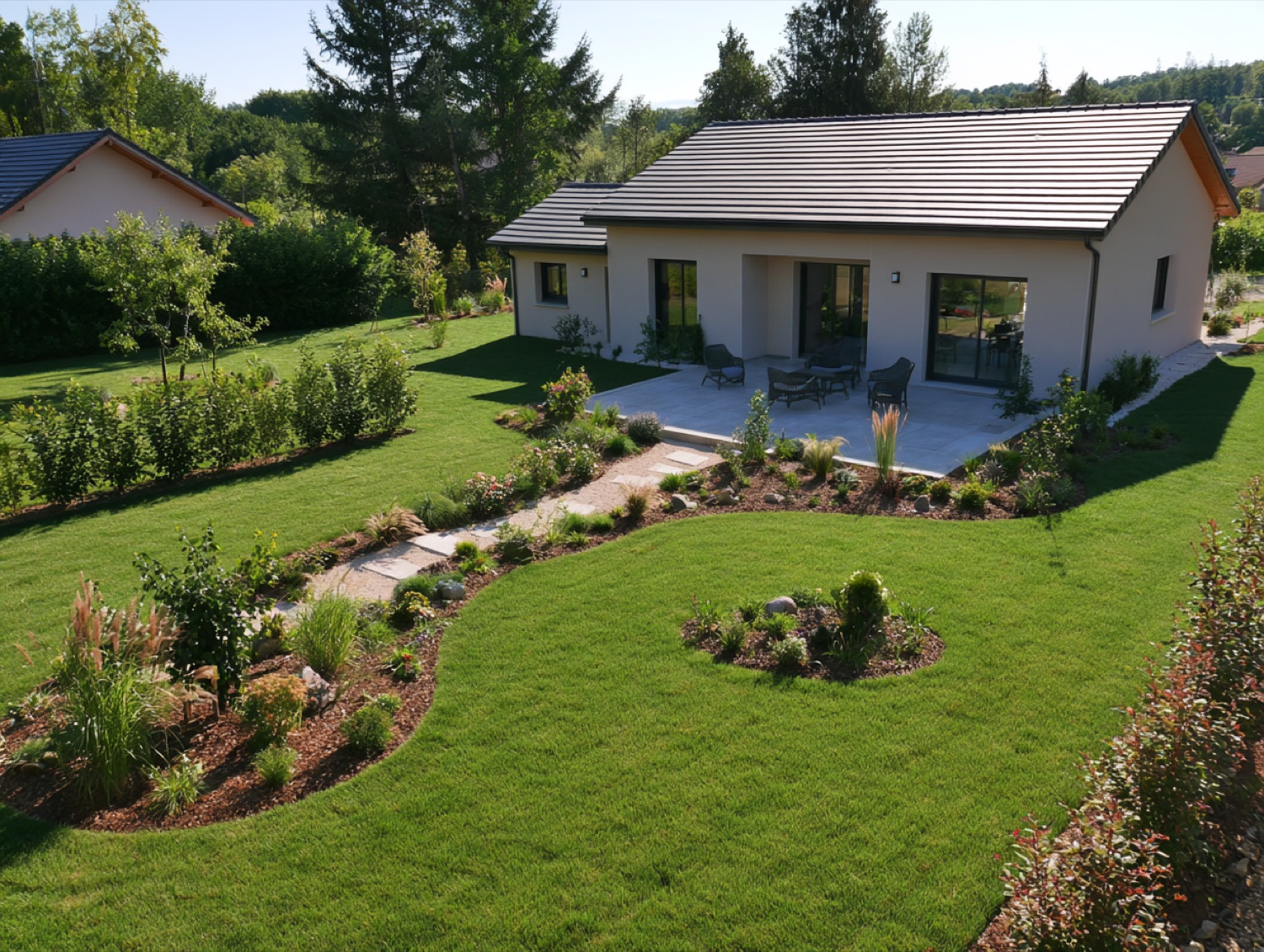 Amenagement complet jardin maison neuve — paysagiste en Haute-Saône (70)