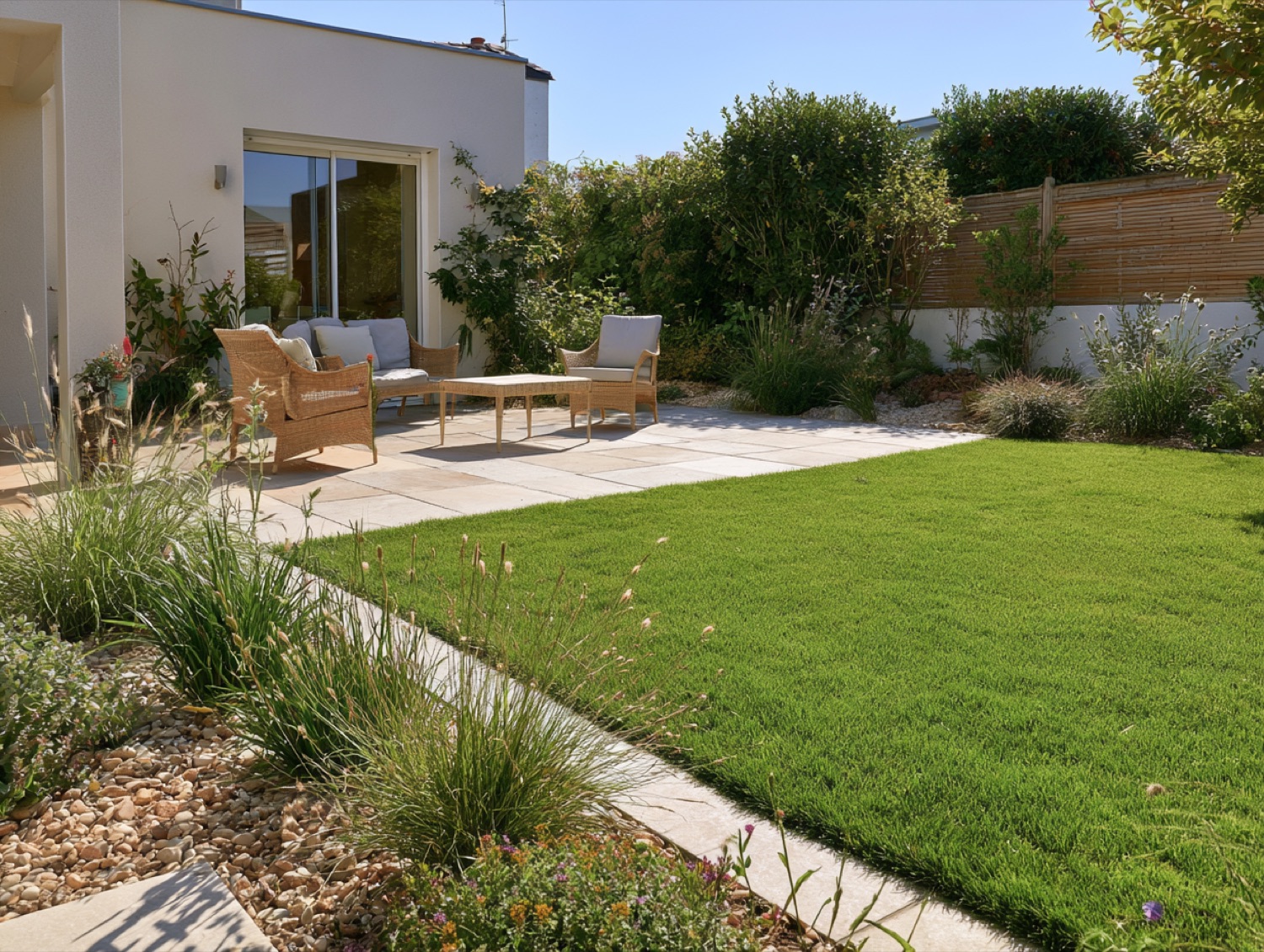 Terrasse pierre salon jardin — paysagiste en Haute-Saône (70)